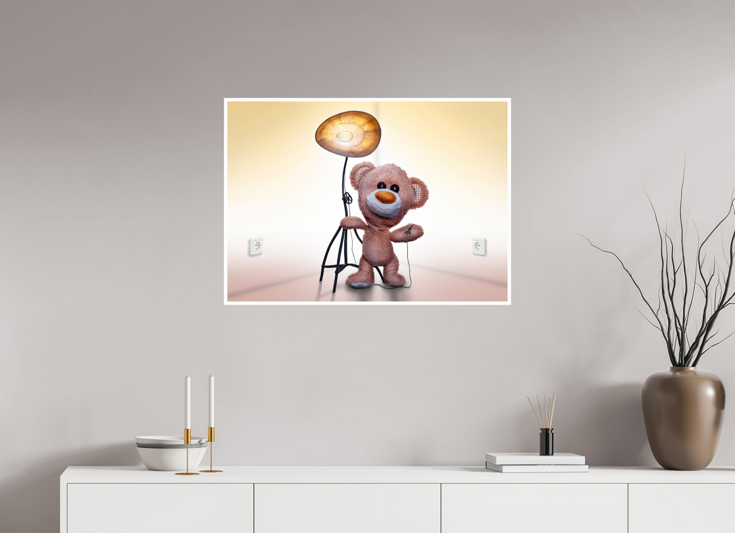 84 x 60 cm, Acrylglas 2mm Rand Acrylglas Wandbild süßer brauner Teddybär Kuscheltier und die Wunderlampe Deko Kinderzimmer