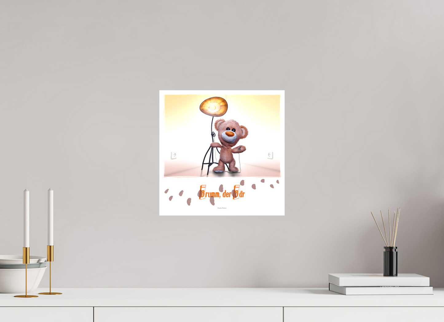 30 x 30 cm, Leinwand 40mm matt Leinwand Wandbild Kuscheltiere Deko Kinderzimmer Teddybaer Brumm_q