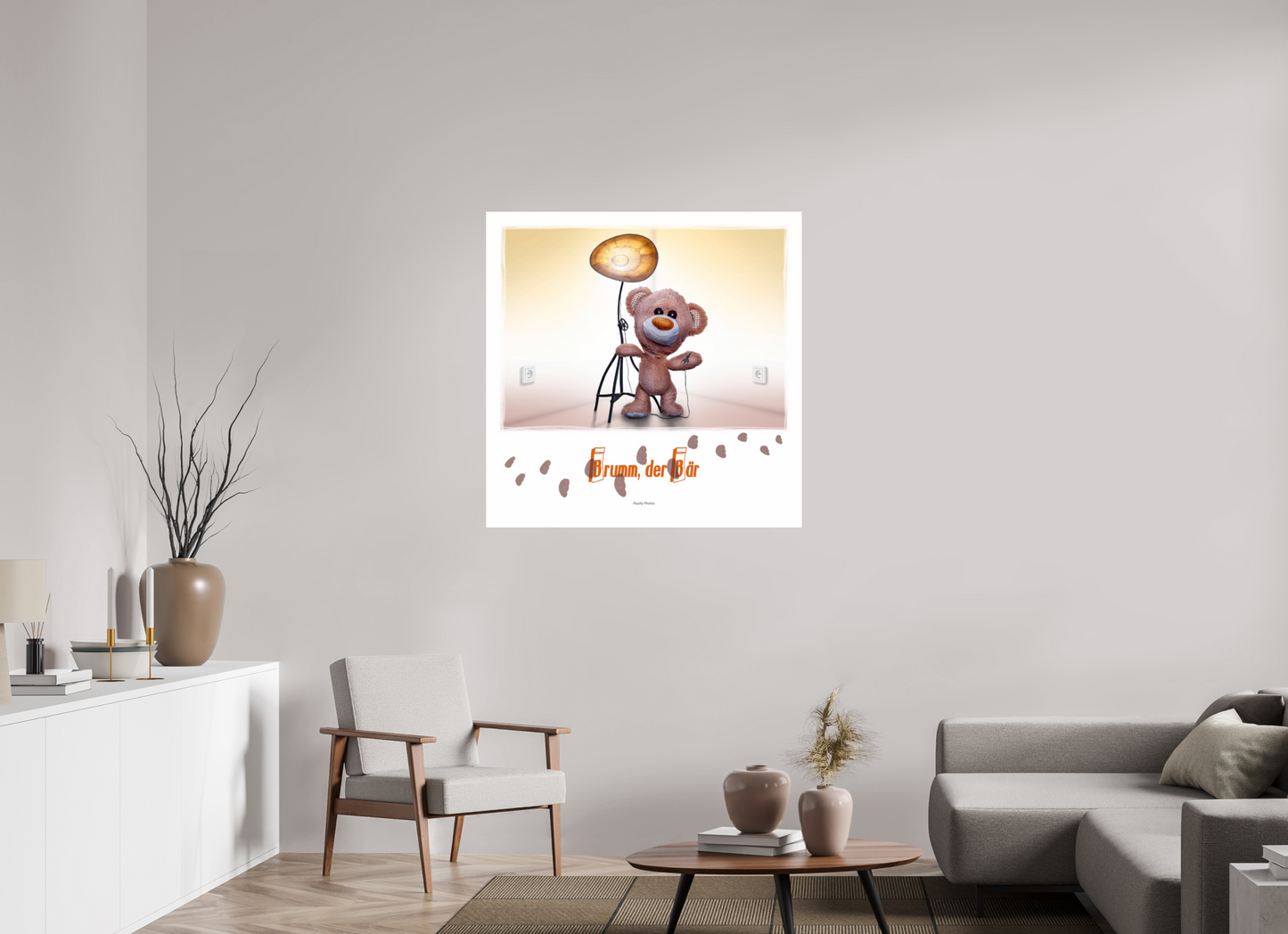 100 x 100 cm, Acrylglas 2mm Rand Acrylglas Wandbild süßer brauner Teddybär Kuscheltier und die Wunderlampe Deko Kinderzimmer