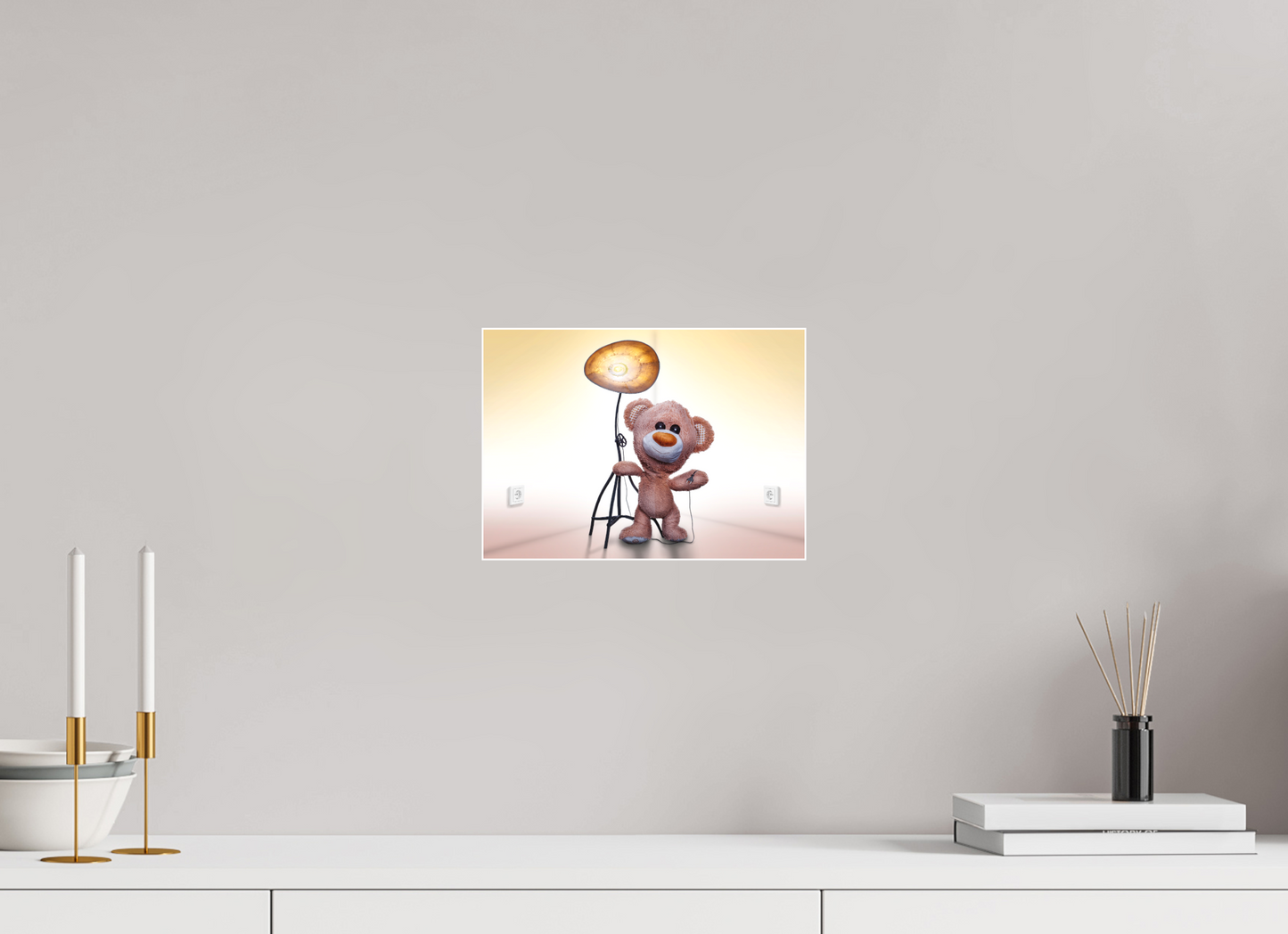 28 x 20 cm, Slimline-Einfassung weiss Rahmen Wandbild Kuscheltiere Deko Kinderzimmer Teddybaer Brumm_6