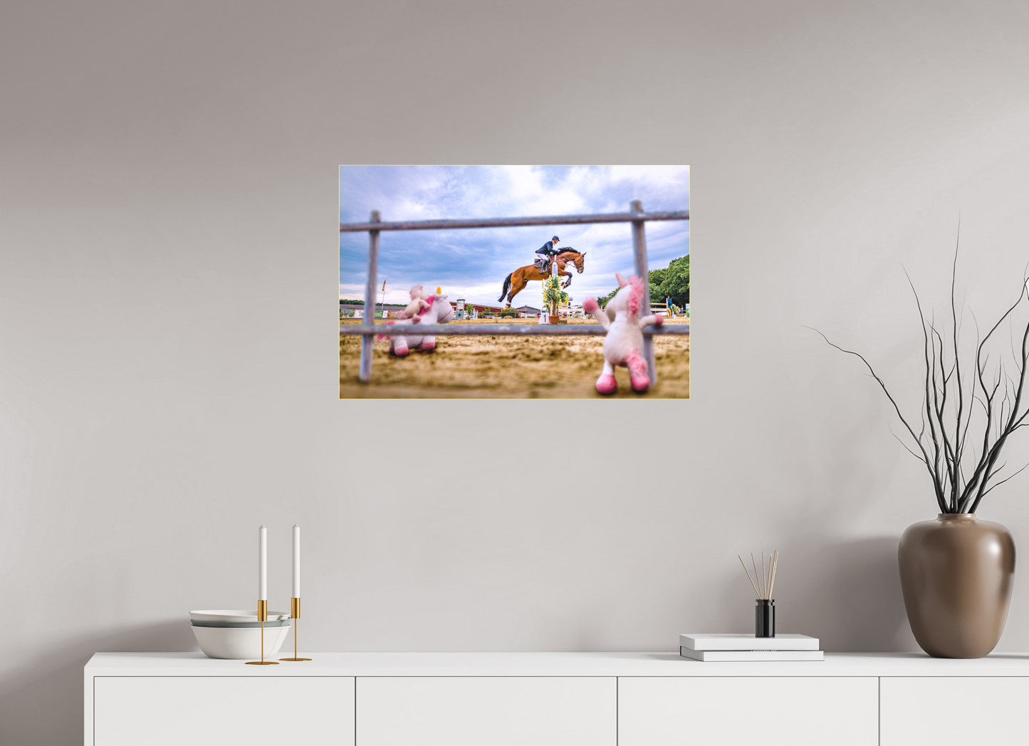 75 x 50 cm, Slimline-Einfassung gold Rahmen Wandbild Kuscheltiere Deko Kinderzimmer Einhoerner Reiterhof_6