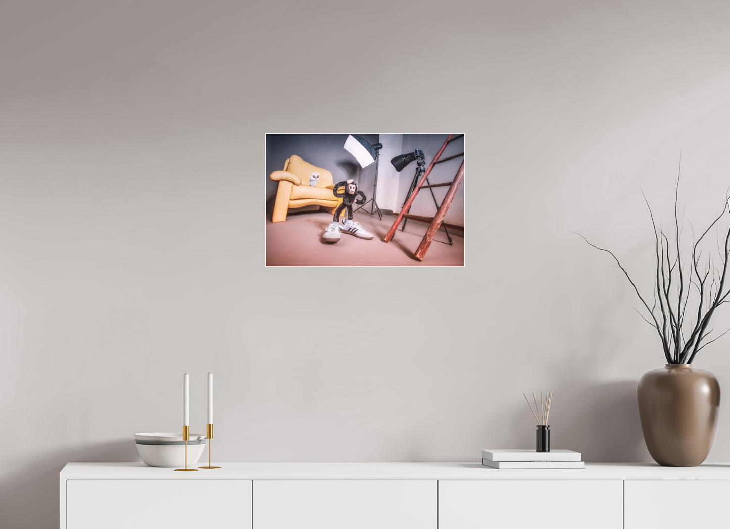 60 x 40 cm, Slimline-Einfassung weiss Rahmen Wandbild Kuscheltiere Deko Kinderzimmer Fotograf Eule_6