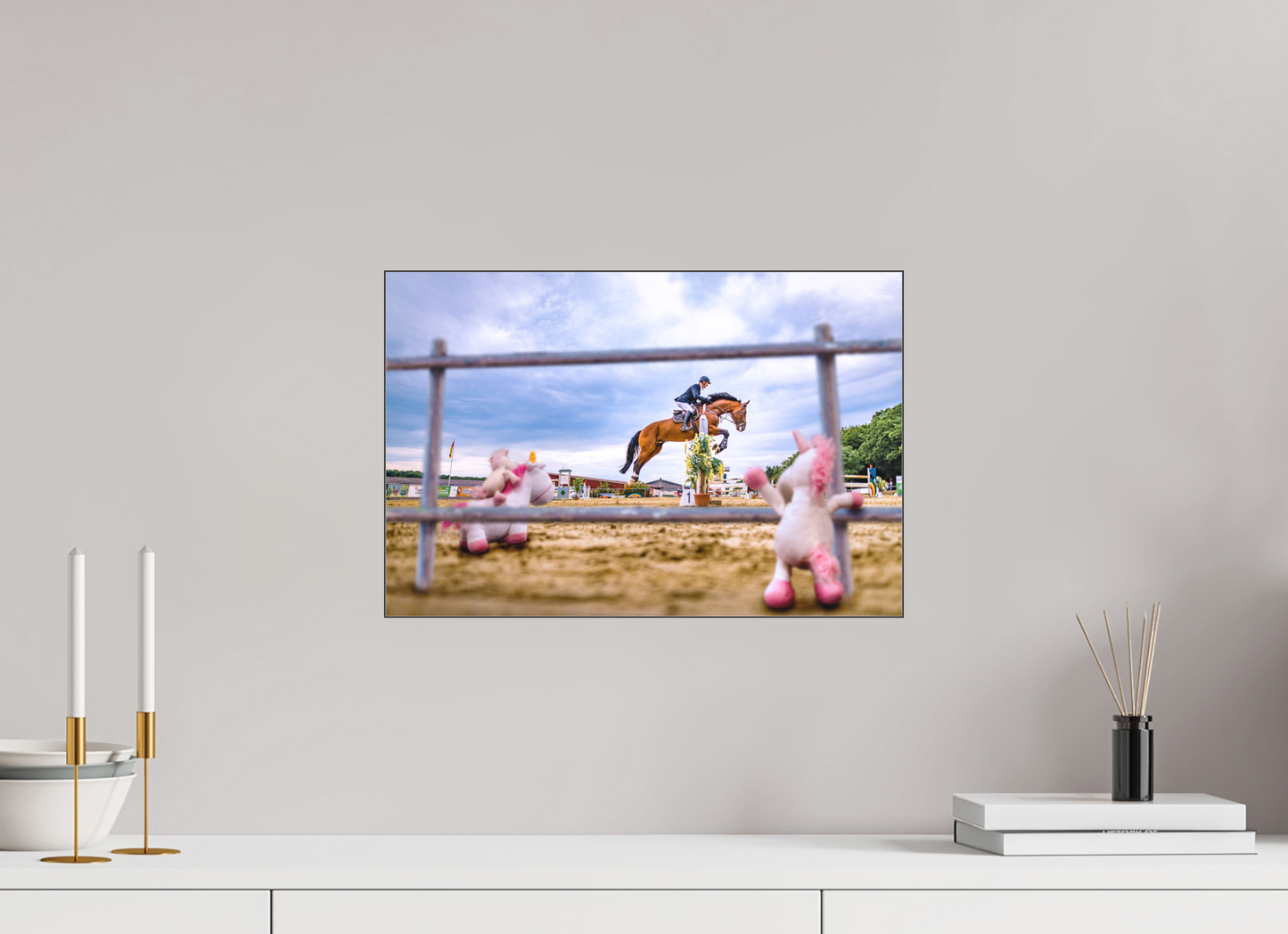 45 x 30 cm, Slimline-Einfassung schwarz Rahmen Wandbild Kuscheltiere Deko Kinderzimmer Einhoerner Reiterhof_6