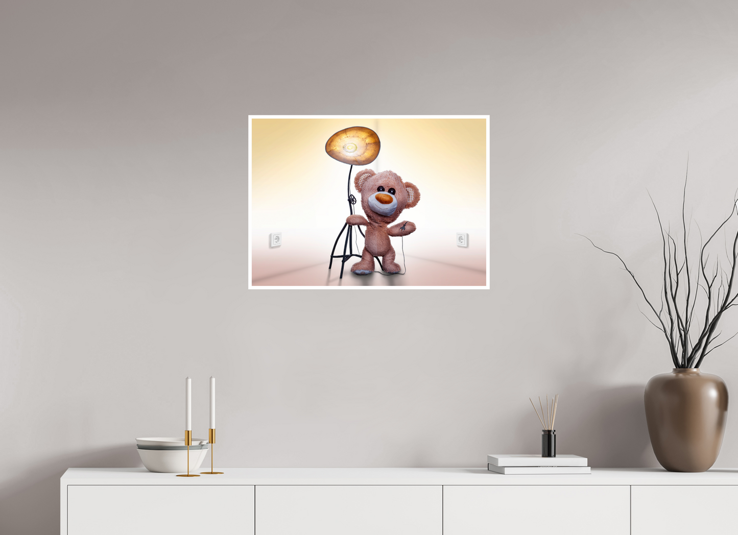 70 x 50 cm, Acrylglas 2mm Rand Acrylglas Wandbild süßer brauner Teddybär Kuscheltier und die Wunderlampe Deko Kinderzimmer