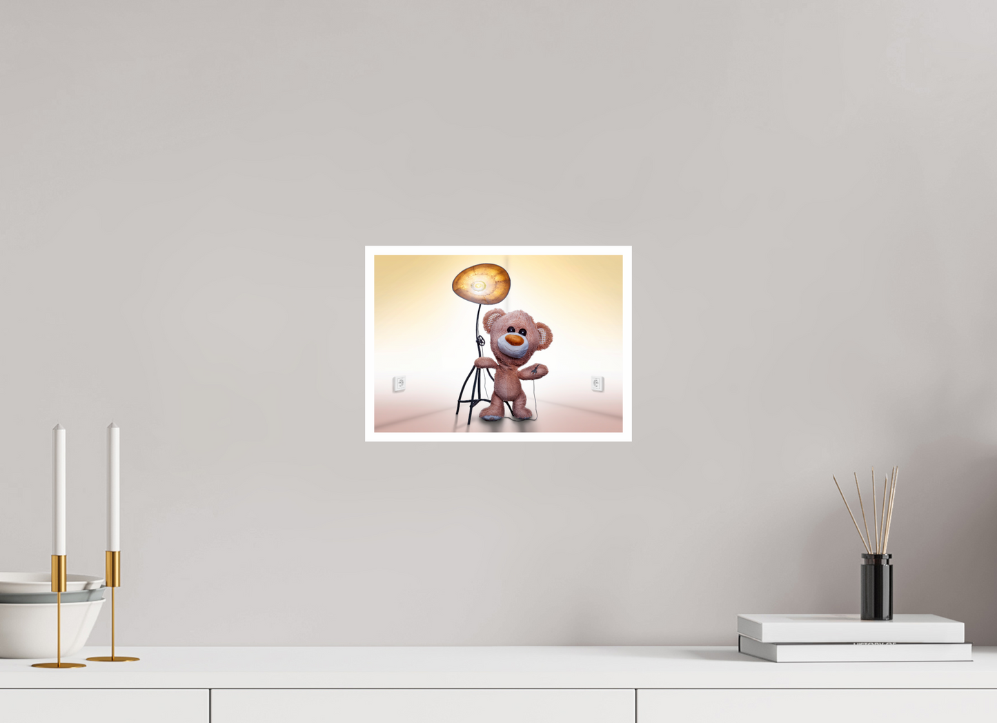 28 x 20 cm, Acrylglas 2mm Rand Acrylglas Wandbild süßer brauner Teddybär Kuscheltier und die Wunderlampe Deko Kinderzimmer