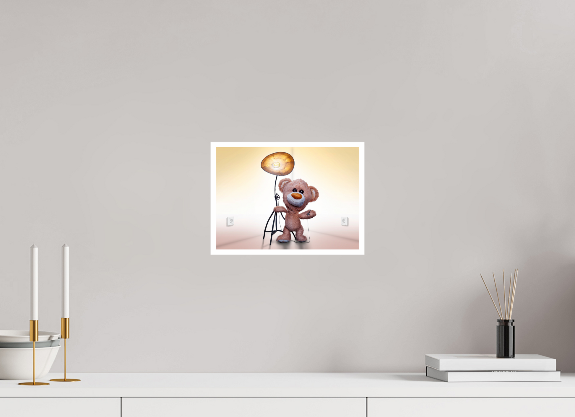 28 x 20 cm, Acrylglas 2mm Rand Acrylglas Wandbild süßer brauner Teddybär Kuscheltier und die Wunderlampe Deko Kinderzimmer