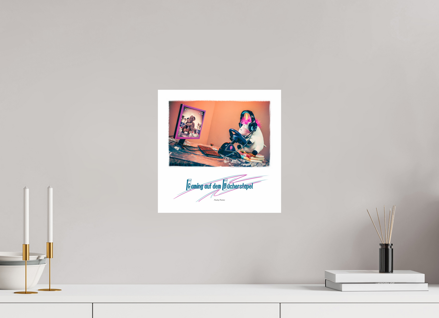 30 x 30 cm, Fotoprint Fuji + Schutz + Rand Fotopapier Wandbild Kuscheltiere Deko Kinderzimmer Einhorn Zocker_q