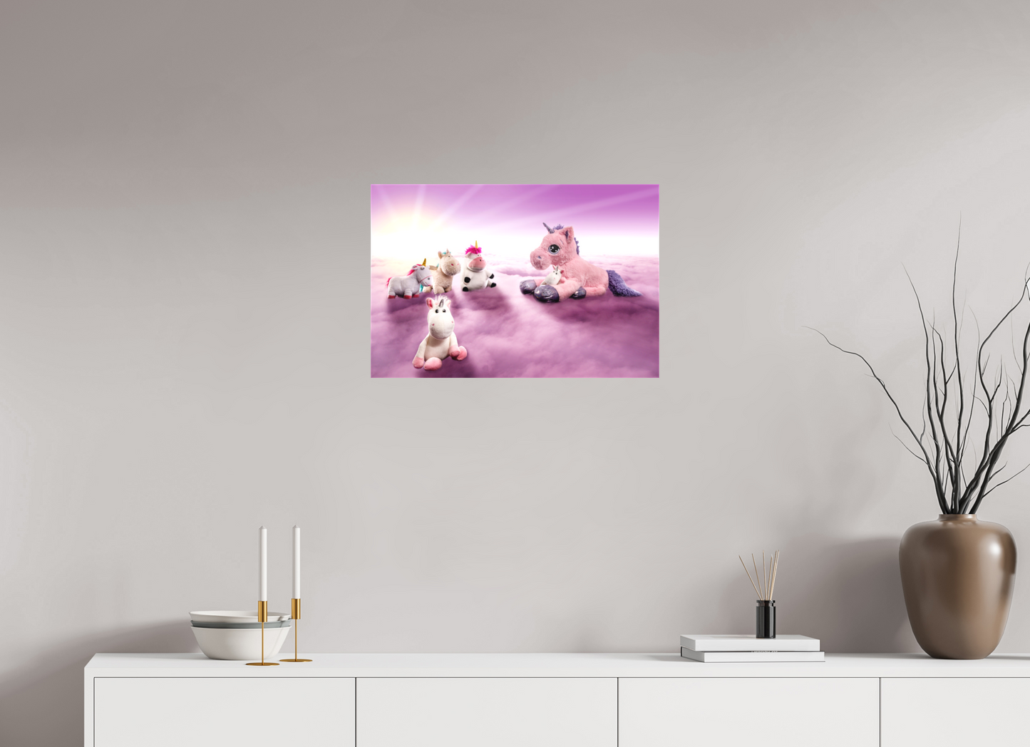 60 x 40 cm, Leinwand Textil 40mm Leinwand Wandbild Kuscheltiere Deko Kinderzimmer Einhorntreffen_6