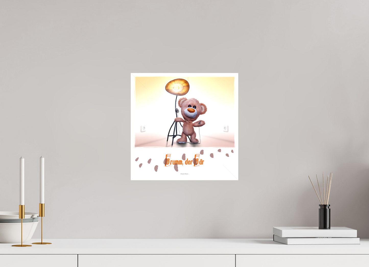 30 x 30 cm, Leinwand 60mm matt Leinwand Wandbild Kuscheltiere Deko Kinderzimmer Teddybaer Brumm_q
