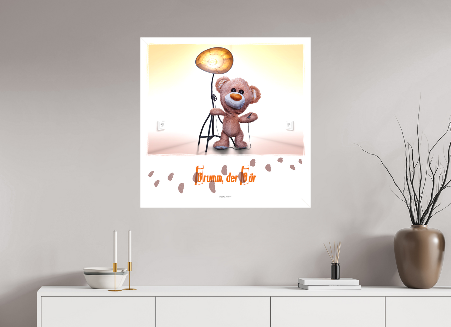 80 x 80 cm, Leinwand 60mm matt Leinwand Wandbild Kuscheltiere Deko Kinderzimmer Teddybaer Brumm_q