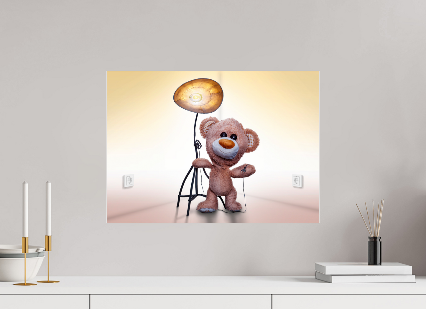 56 x 40 cm, Photo Print Under Acrylic Glass Teddybear "Brumm" and his Magic Lamp