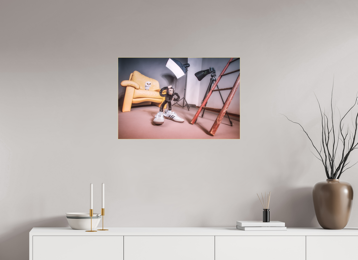 75 x 50 cm, Slimline-Einfassung gold Rahmen Wandbild Kuscheltiere Deko Kinderzimmer Fotograf Eule_6