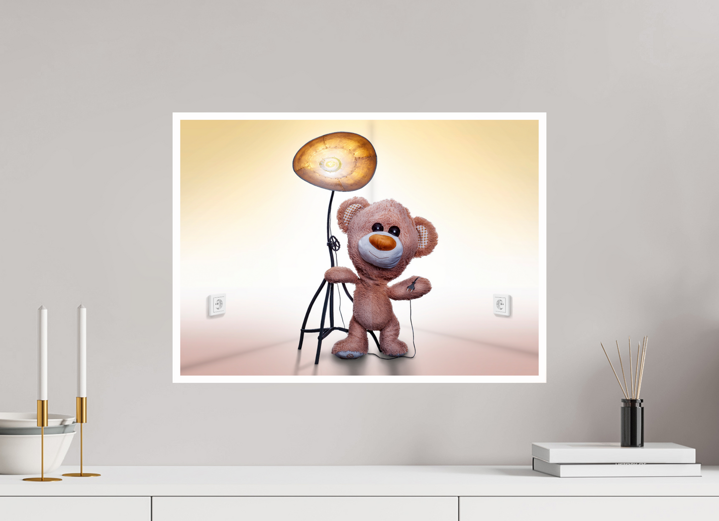 56 x 40 cm, Acrylglas 6mm Rand Acrylglas Wandbild süßer brauner Teddybär Kuscheltier und die Wunderlampe Deko Kinderzimmer