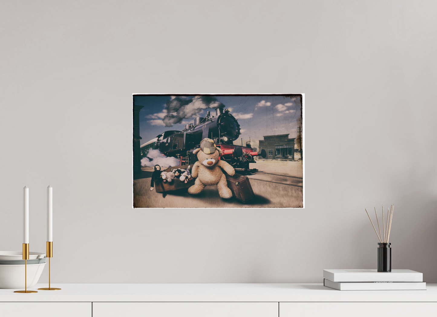 45 x 30 cm, Photo Print On Fuji Crystal DP II Fotopapier Wandbild Kuscheltiere Deko Kinderzimmer Teddybär auf Zeitreise