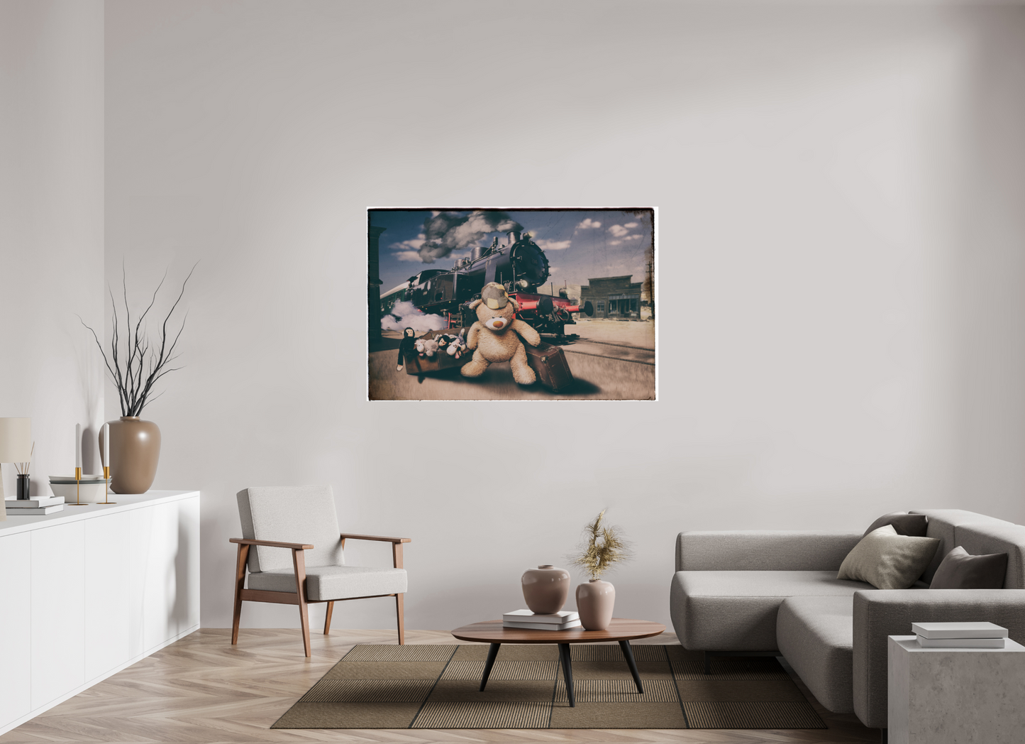 150 x 100 cm, Photo Print On Fuji Crystal DP II Fotopapier Wandbild Kuscheltiere Deko Kinderzimmer Teddybär auf Zeitreise