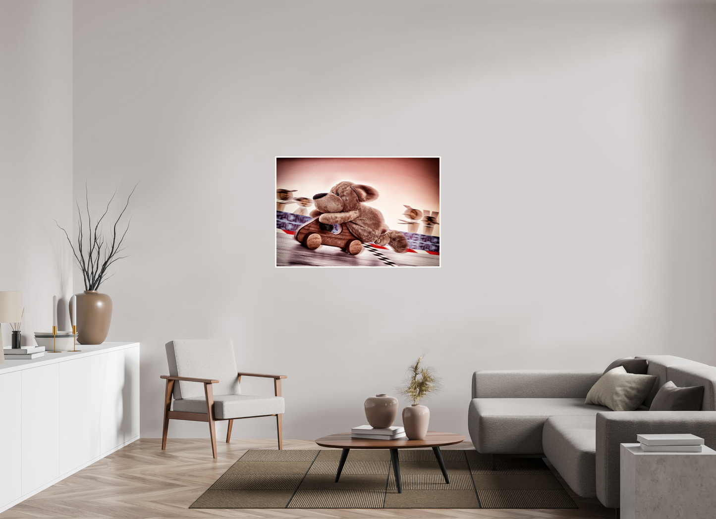 120 x 80 cm, Fotoprint Fuji + Schutz + Rand Fotopapier Wandbild Kuscheltiere Deko Kinderzimmer Wuff Rennfahrer_6