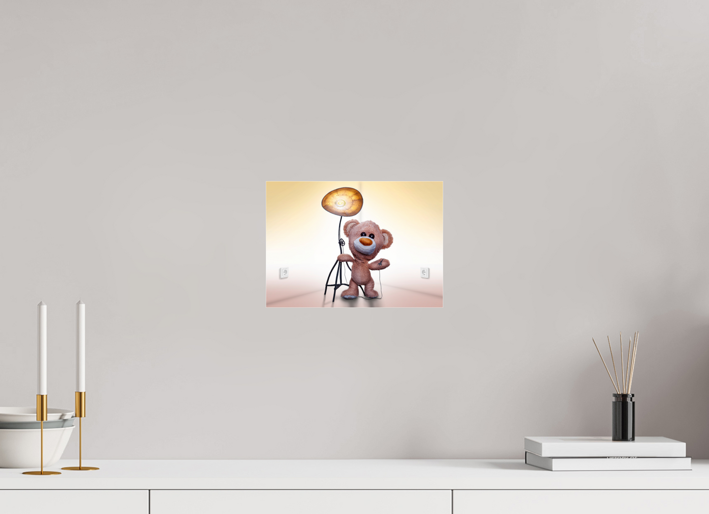 28 x 20 cm, Photo Print Under Acrylic Glass Teddybear "Brumm" and his Magic Lamp