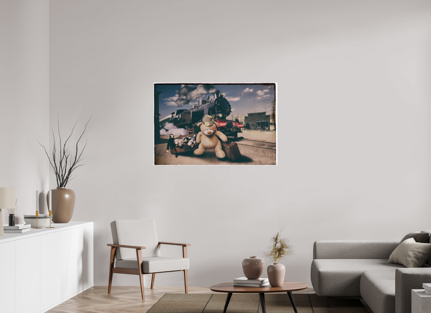 120 x 80 cm, Photo Print On Fuji Crystal DP II Fotopapier Wandbild Kuscheltiere Deko Kinderzimmer Teddybär auf Zeitreise