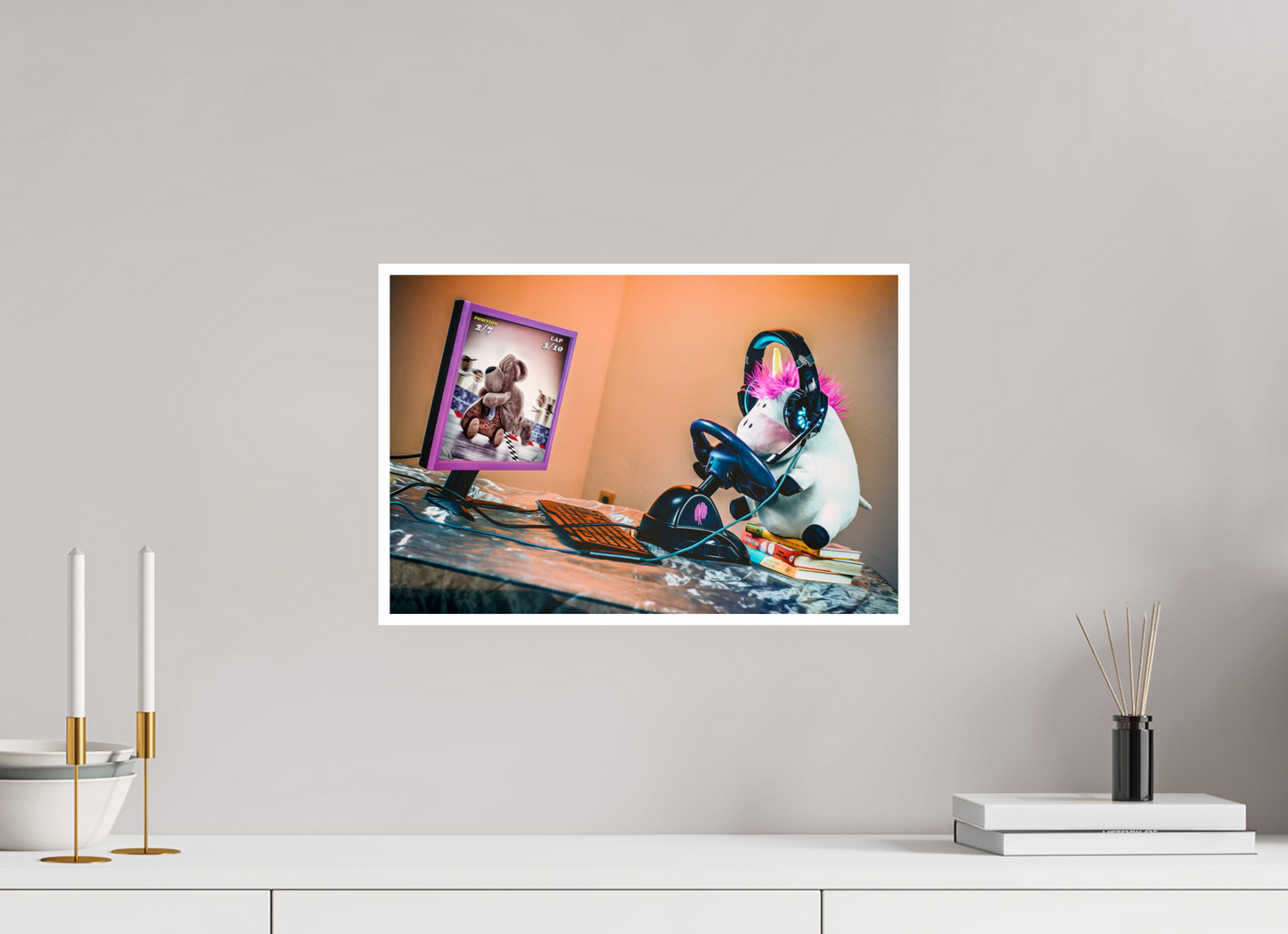 45 x 30 cm, Fotoprint Fuji + Schutz + Rand Fotopapier Wandbild Kuscheltiere Deko Kinderzimmer Einhorn Zocker_6
