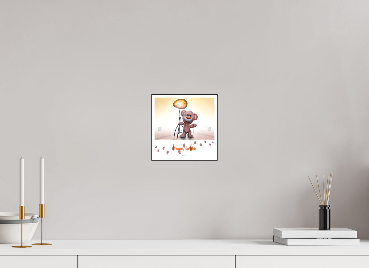 20 x 20 cm, Slimline-Einfassung schwarz Rahmen Wandbild Kuscheltiere Deko Kinderzimmer Teddybaer Brumm_q