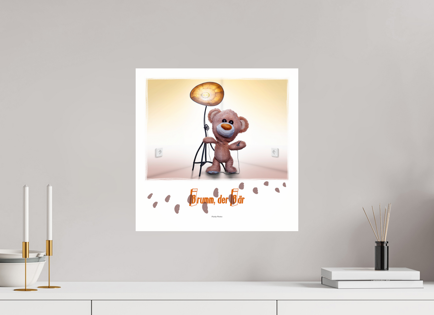 40 x 40 cm, Acrylglas 2mm Rand Acrylglas Wandbild süßer brauner Teddybär Kuscheltier und die Wunderlampe Deko Kinderzimmer