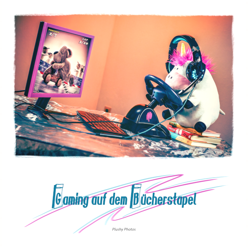 Main image Leinwand Wandbild süsses Einhorn Kuscheltier auf dem Bücherstapel Deko Kinderzimmer