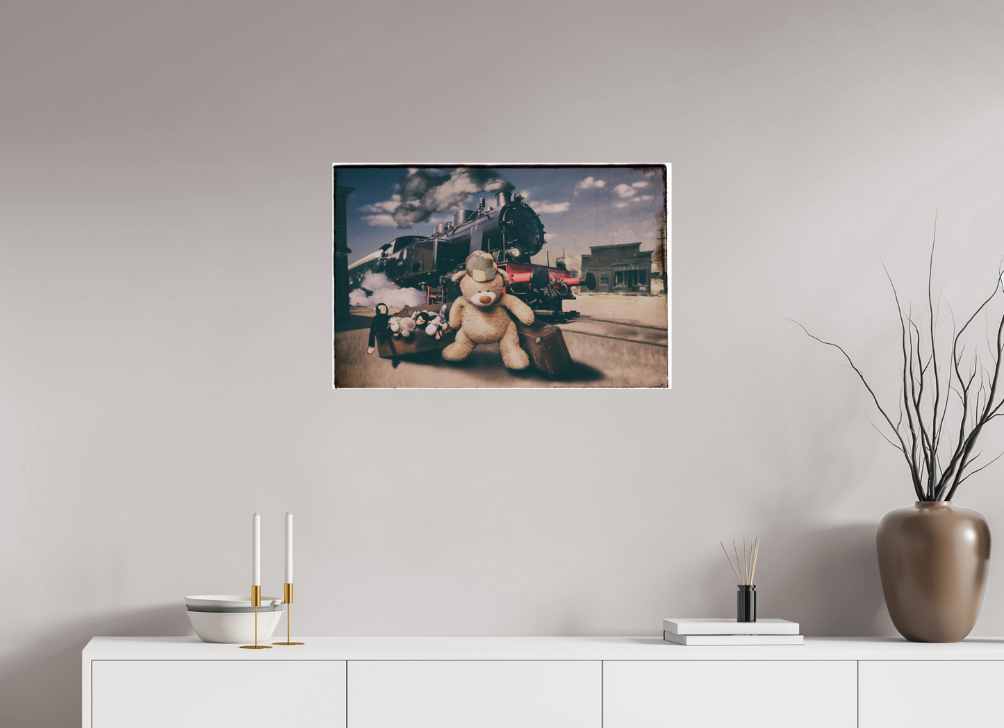 75 x 50 cm, Photo Print On Fuji Crystal DP II Fotopapier Wandbild Kuscheltiere Deko Kinderzimmer Teddybär auf Zeitreise