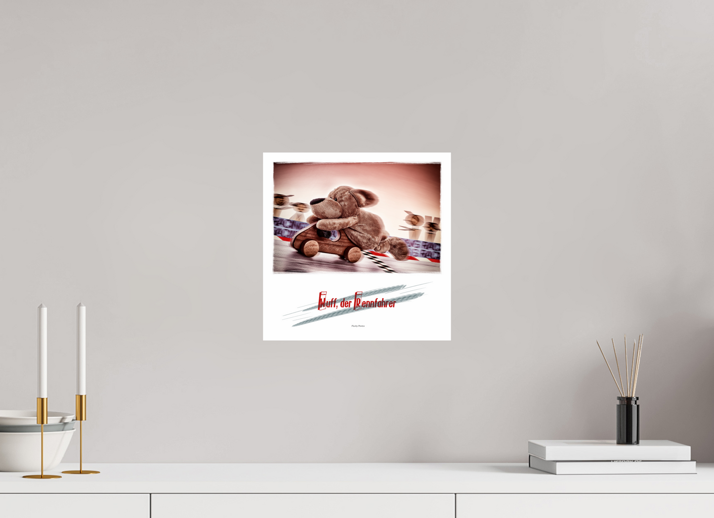 30 x 30 cm, Photo Print On Fuji Crystal DP II Plushy Wuff der Rennfahrer Wanddeko Quadrat