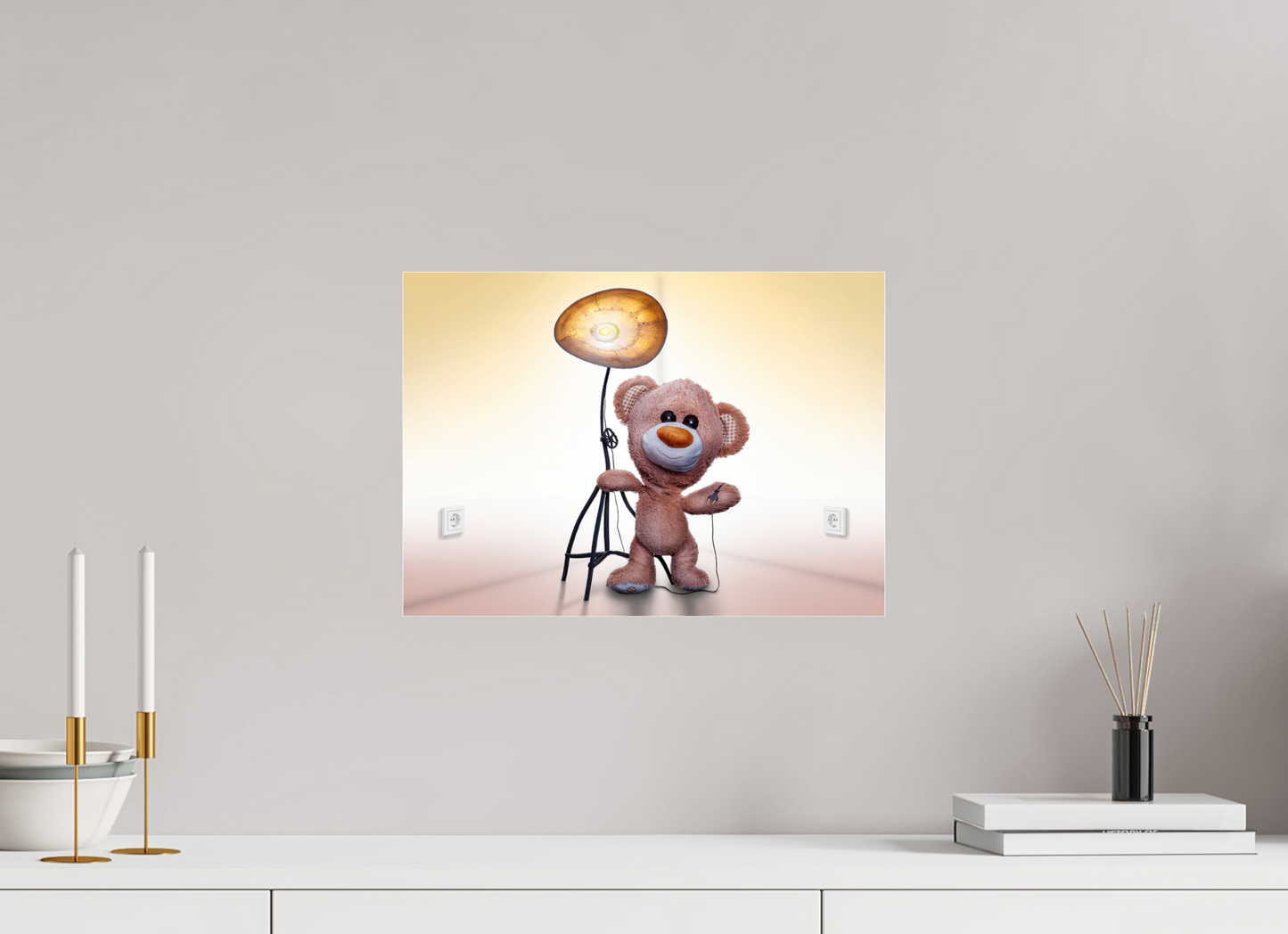 42 x 30 cm, Photo Print Under Acrylic Glass Teddybear "Brumm" and his Magic Lamp
