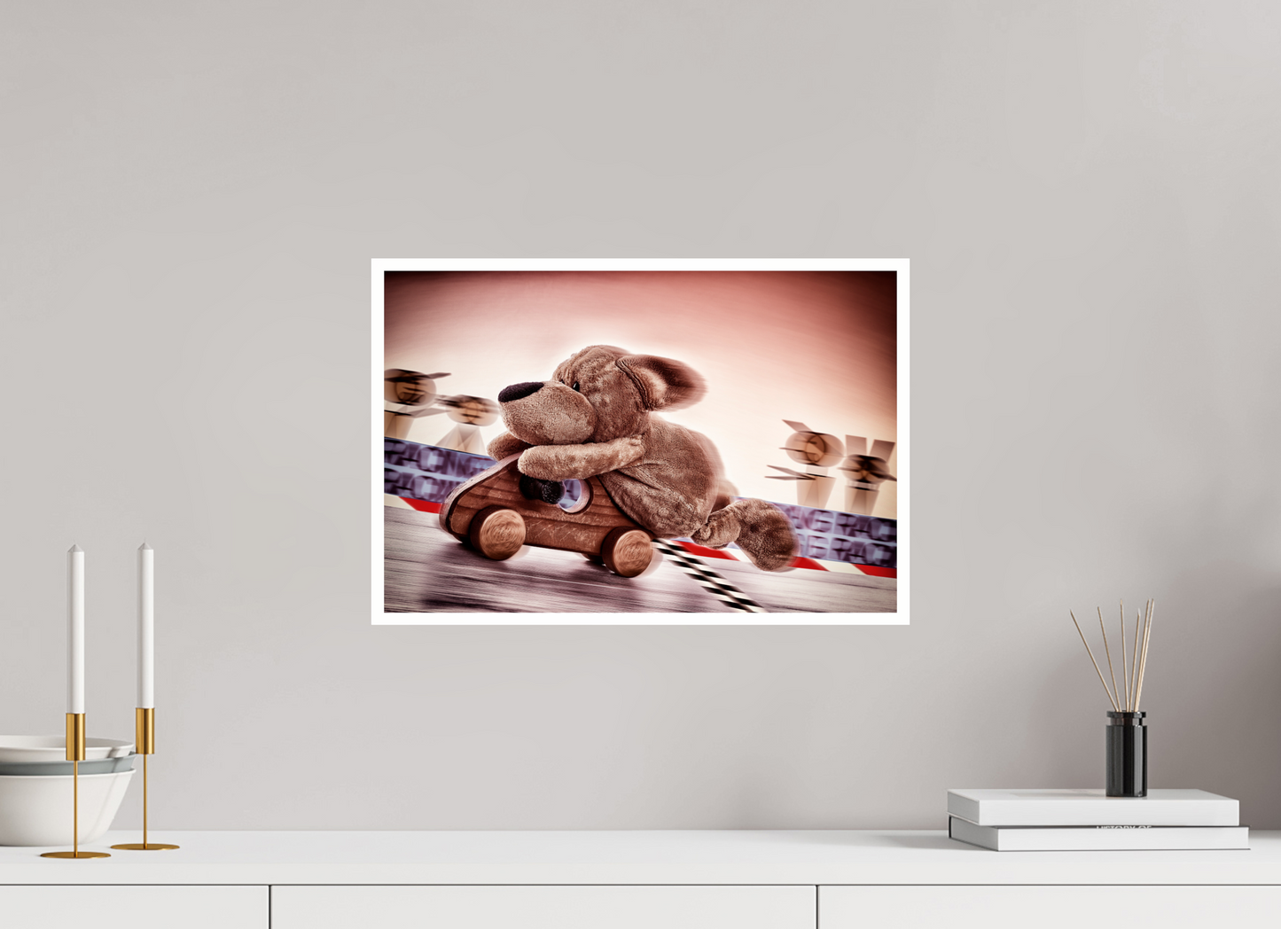 45 x 30 cm, Acrylglas 4mm Rand Acrylglas Wandbild süßer brauner Hund Kuscheltier der Rennfahrer Deko Kinderzimmer