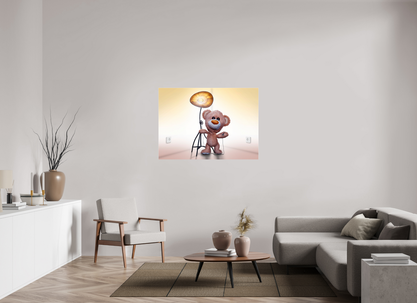 125,9 x 90 cm, Photo Print Under Acrylic Glass Teddybear "Brumm" and his Magic Lamp