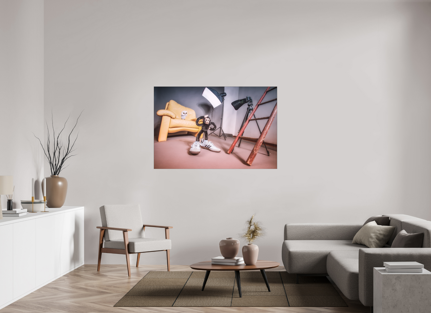 150 x 100 cm, Slimline-Einfassung schwarz Rahmen Wandbild Kuscheltiere Deko Kinderzimmer Fotograf Eule_6