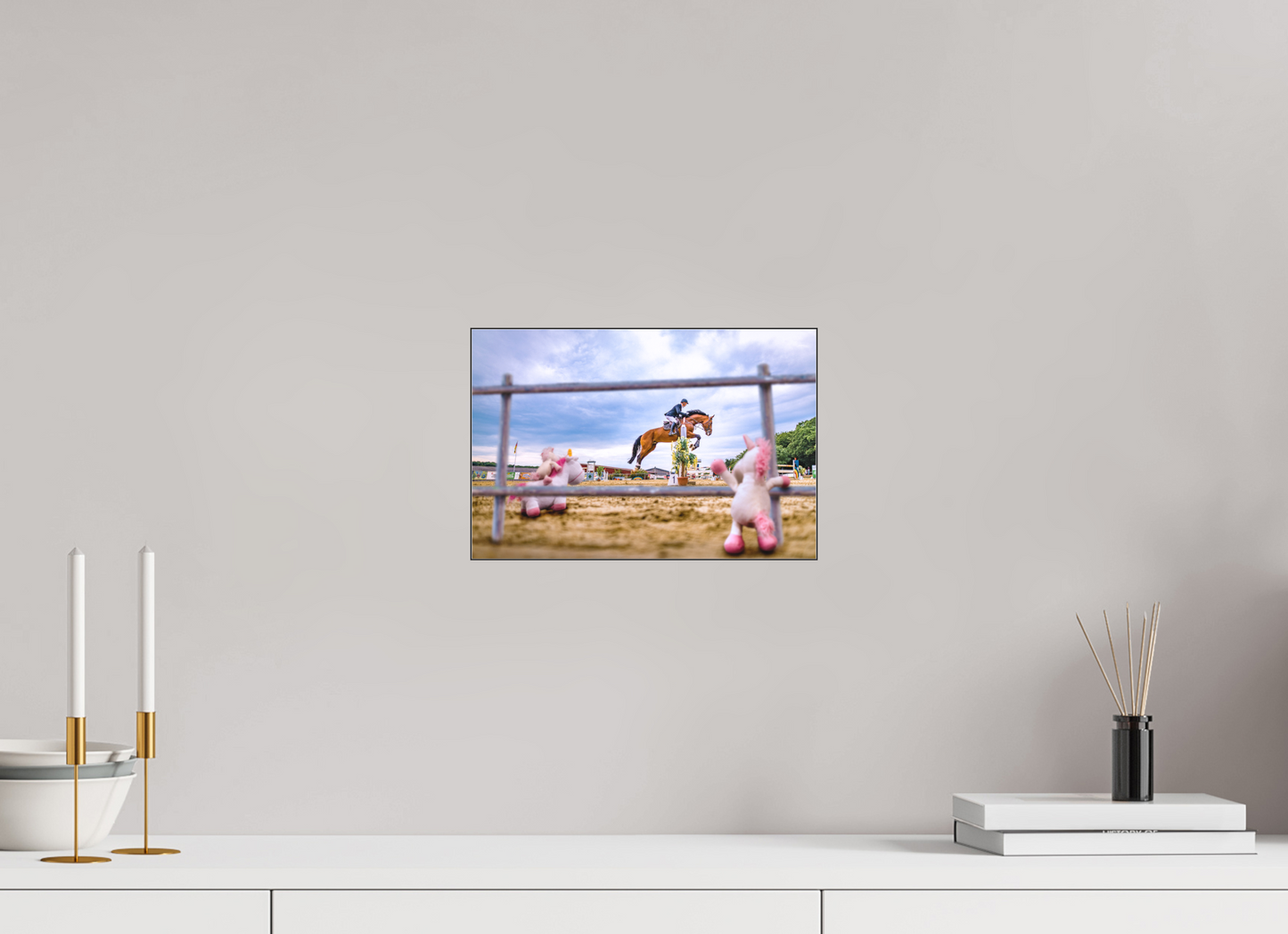 30 x 20 cm, Slimline-Einfassung schwarz Rahmen Wandbild Kuscheltiere Deko Kinderzimmer Einhoerner Reiterhof_6