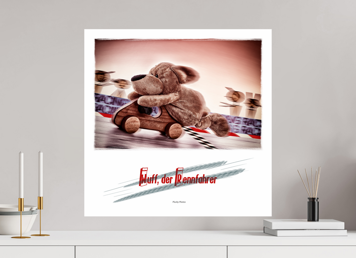 60 x 60 cm, Photo Print On Fuji Crystal DP II Plushy Wuff der Rennfahrer Wanddeko Quadrat