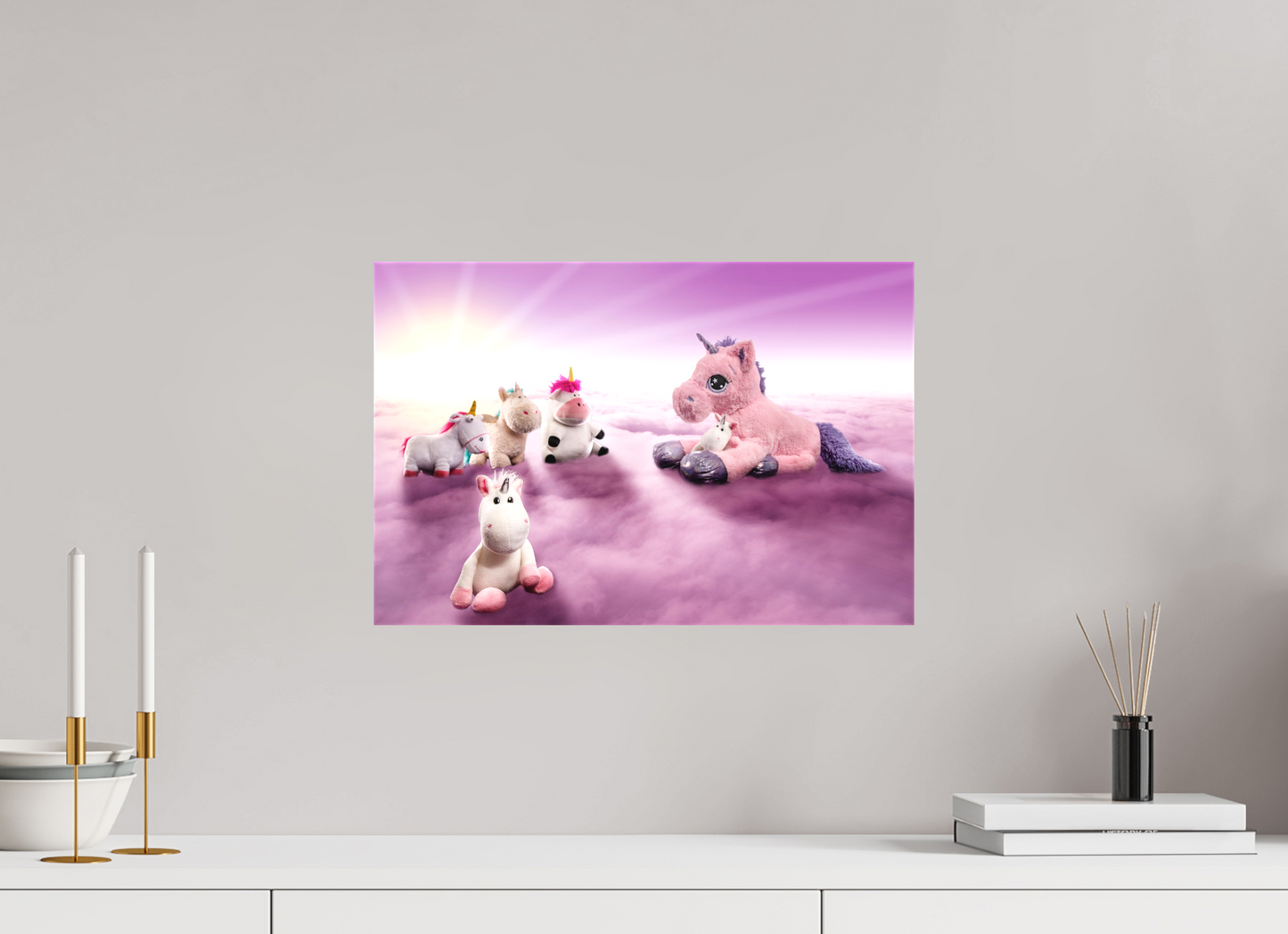 45 x 30 cm, Leinwand Textil 40mm Leinwand Wandbild Kuscheltiere Deko Kinderzimmer Einhorntreffen_6