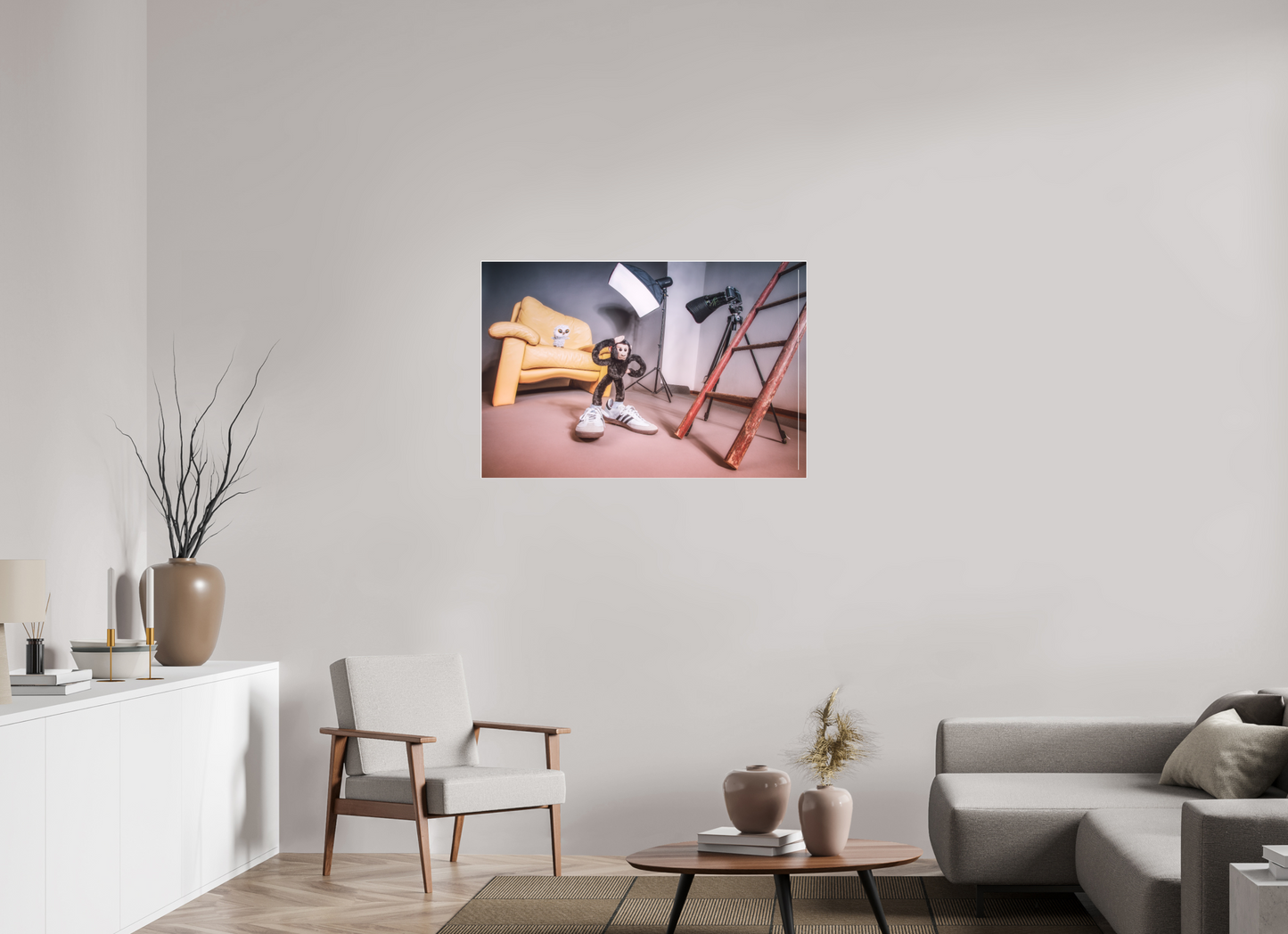 105 x 70 cm, Slimline-Einfassung weiss Rahmen Wandbild Kuscheltiere Deko Kinderzimmer Fotograf Eule_6