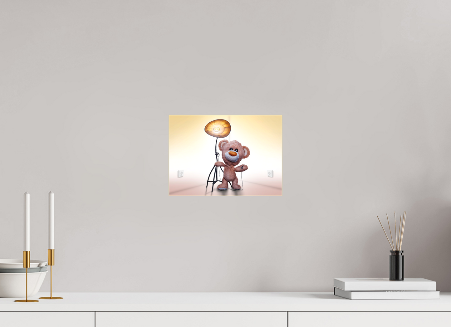 28 x 20 cm, Slimline-Einfassung gold Rahmen Wandbild Kuscheltiere Deko Kinderzimmer Teddybaer Brumm_6