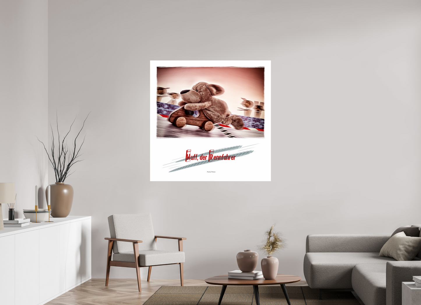 120 x 120 cm, Photo Print On Fuji Crystal DP II Plushy Wuff der Rennfahrer Wanddeko Quadrat