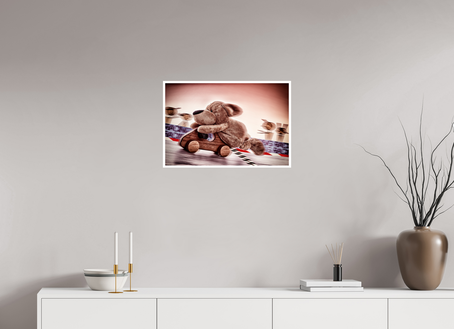 60 x 40 cm, Acrylglas 6mm Rand Acrylglas Wandbild süßer brauner Hund Kuscheltier der Rennfahrer Deko Kinderzimmer