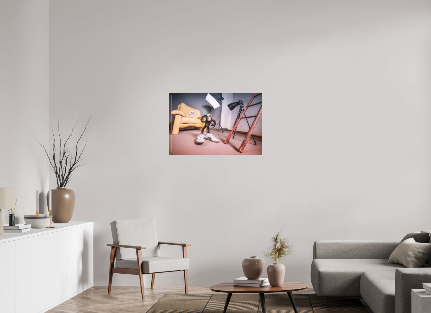 90 x 60 cm, Slimline-Einfassung gold Rahmen Wandbild Kuscheltiere Deko Kinderzimmer Fotograf Eule_6