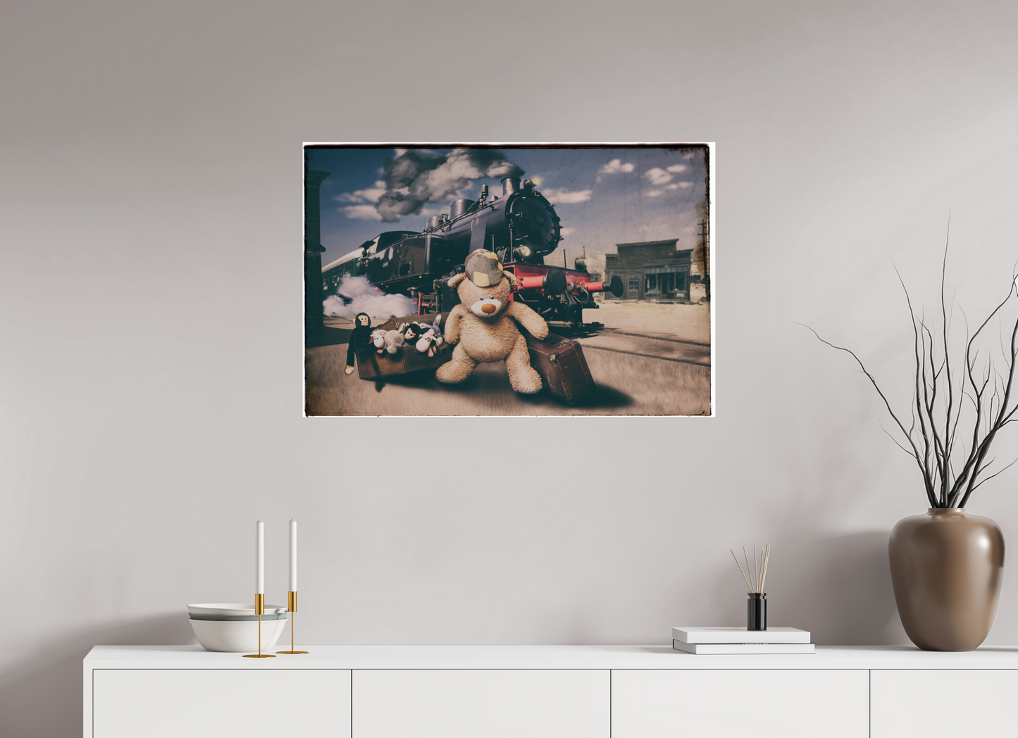 90 x 60 cm, Photo Print On Fuji Crystal DP II Fotopapier Wandbild Kuscheltiere Deko Kinderzimmer Teddybär auf Zeitreise