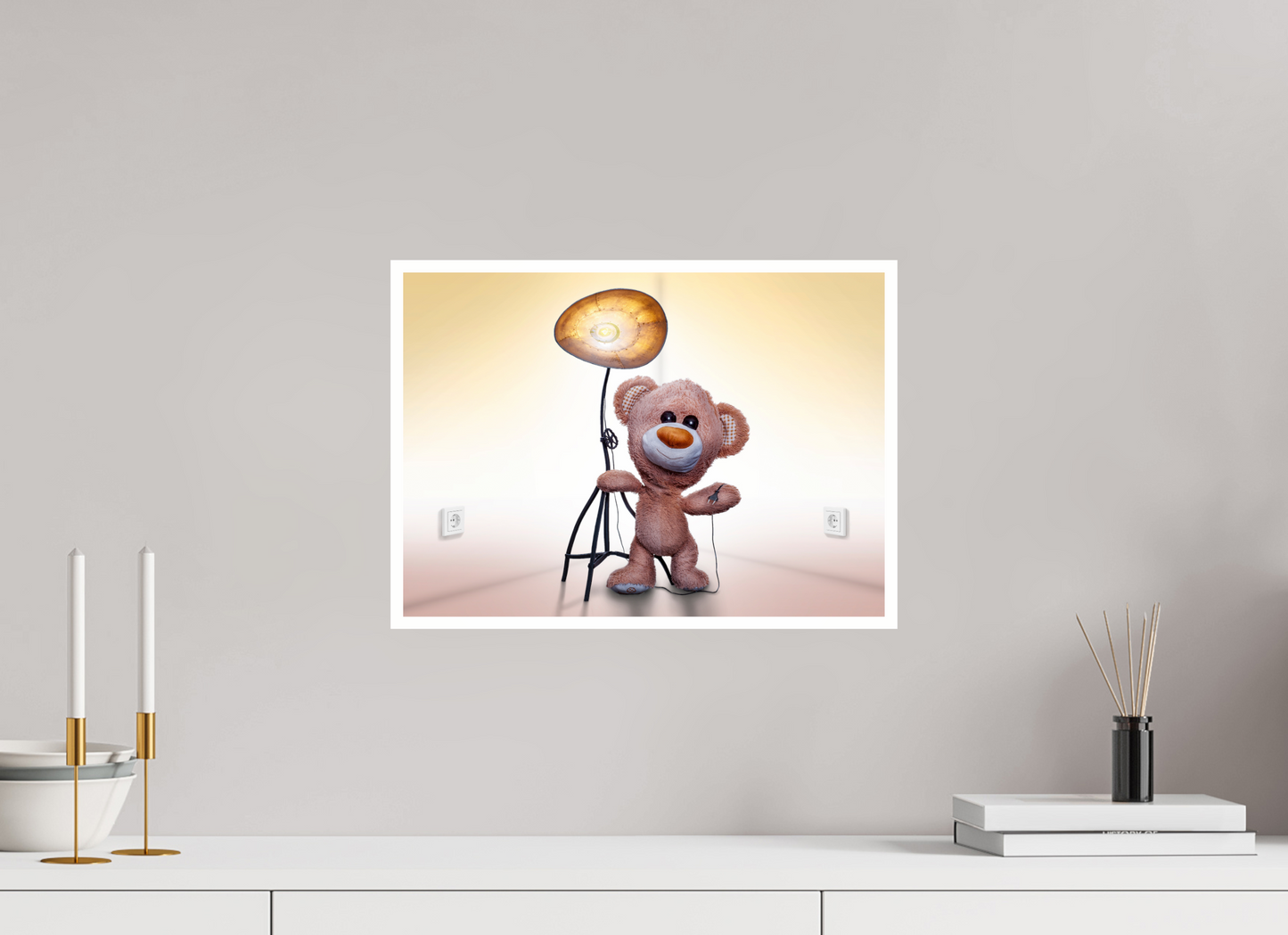42 x 30 cm, Acrylglas 4mm Rand Acrylglas Wandbild süßer brauner Teddybär Kuscheltier und die Wunderlampe Deko Kinderzimmer