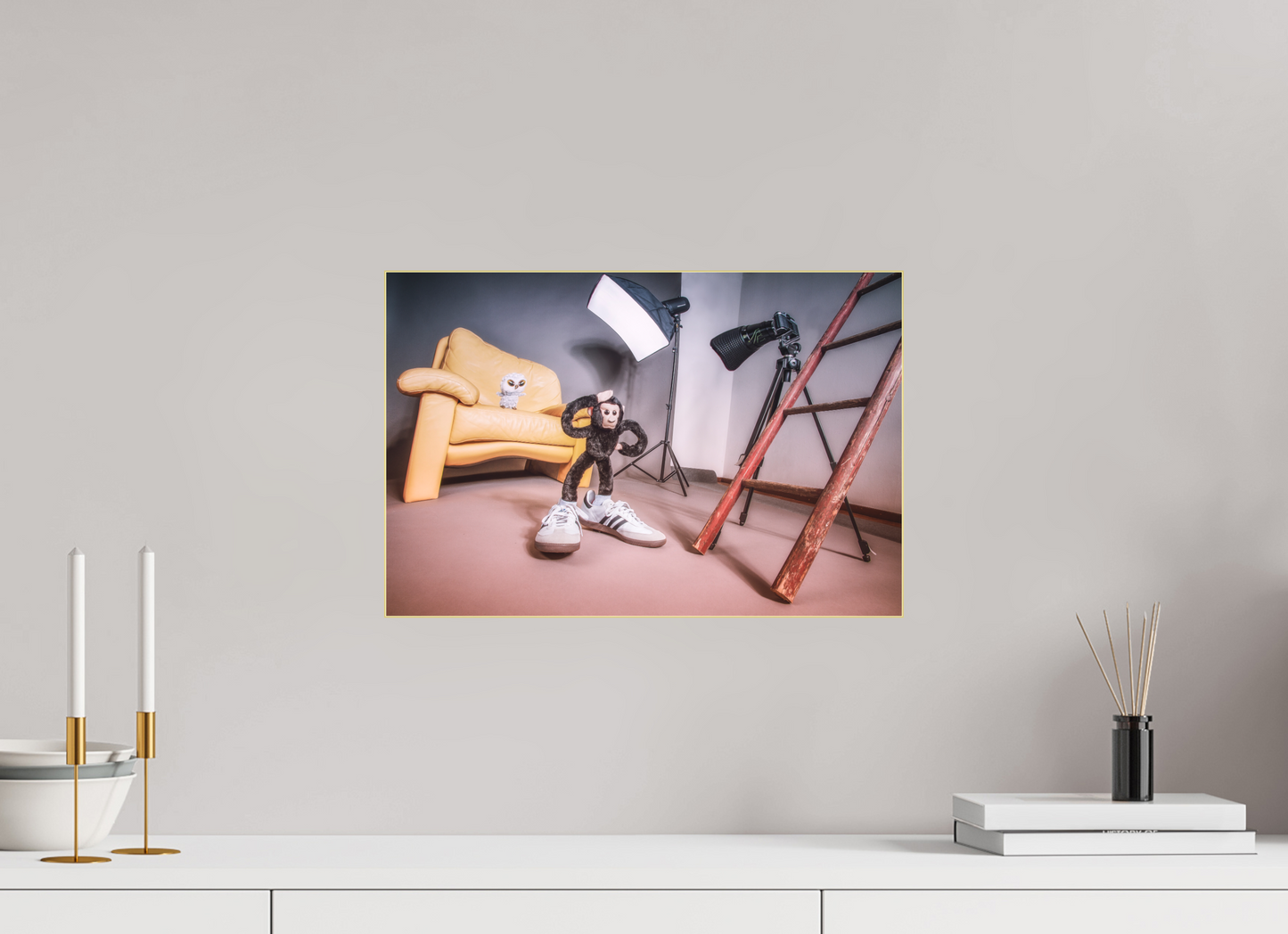 45 x 30 cm, Slimline-Einfassung gold Rahmen Wandbild Kuscheltiere Deko Kinderzimmer Fotograf Eule_6
