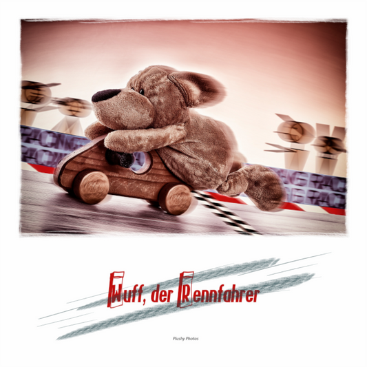 Main image Plushy Wuff der Rennfahrer Wanddeko Quadrat